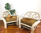 Vintage McGUIRE RATTAN BAMBOO Pair OVERSIZED Lounge Chairs Coastal Boho Chic