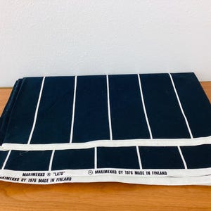 Vintage 1976 MARIMEKKO LATO Black & White Stripe Cotton Upholstery Fabric Material Finland Yards