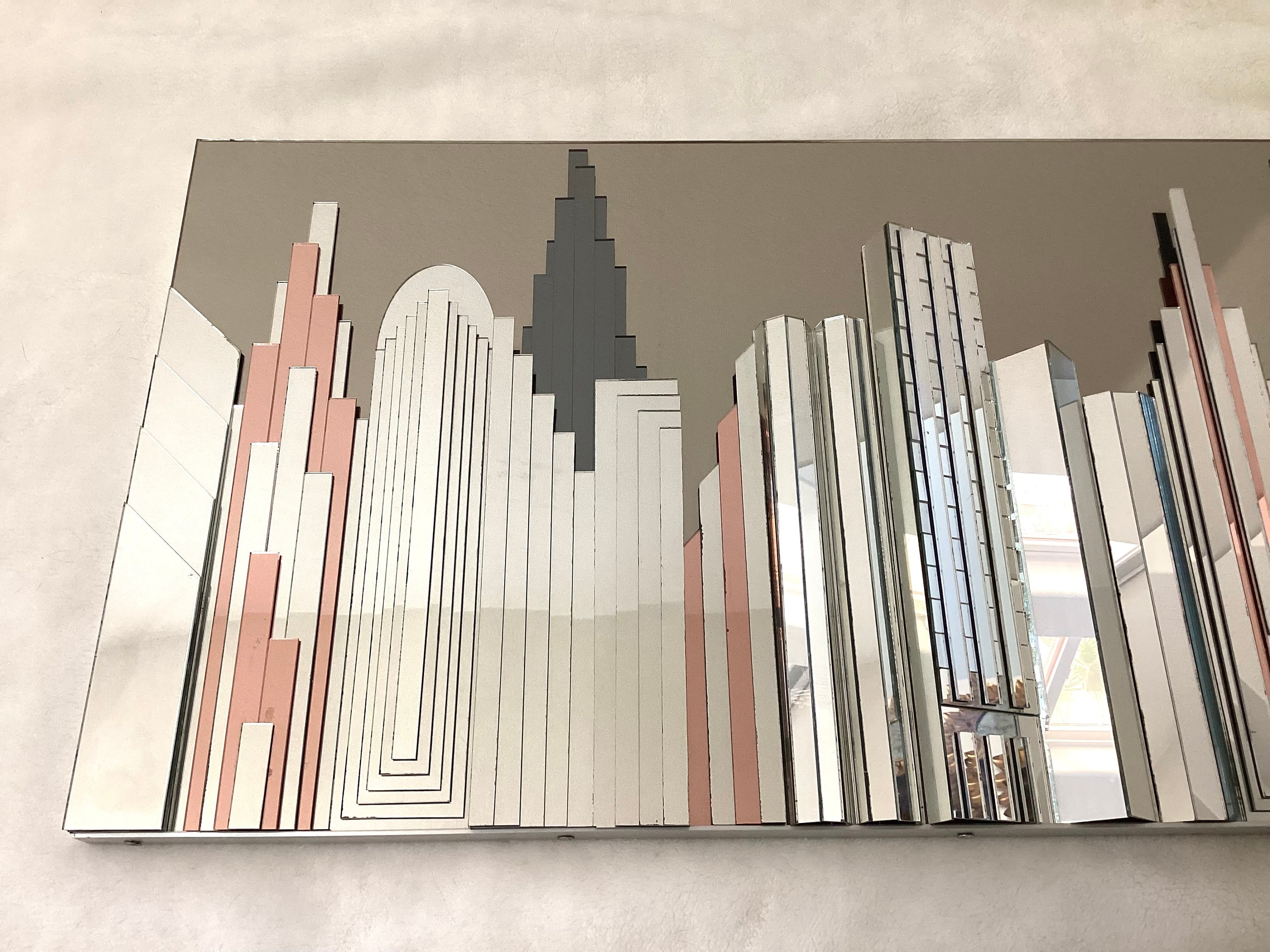 Vintage 1980s 3D CITY SKYLINE MIRROR Skyscraper Wall Art