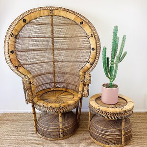 Vintage 1970s PEACOCK WOVEN RATTAN Chair / Emmanuelle Chair / Hippie Boho / Vintage Wedding
