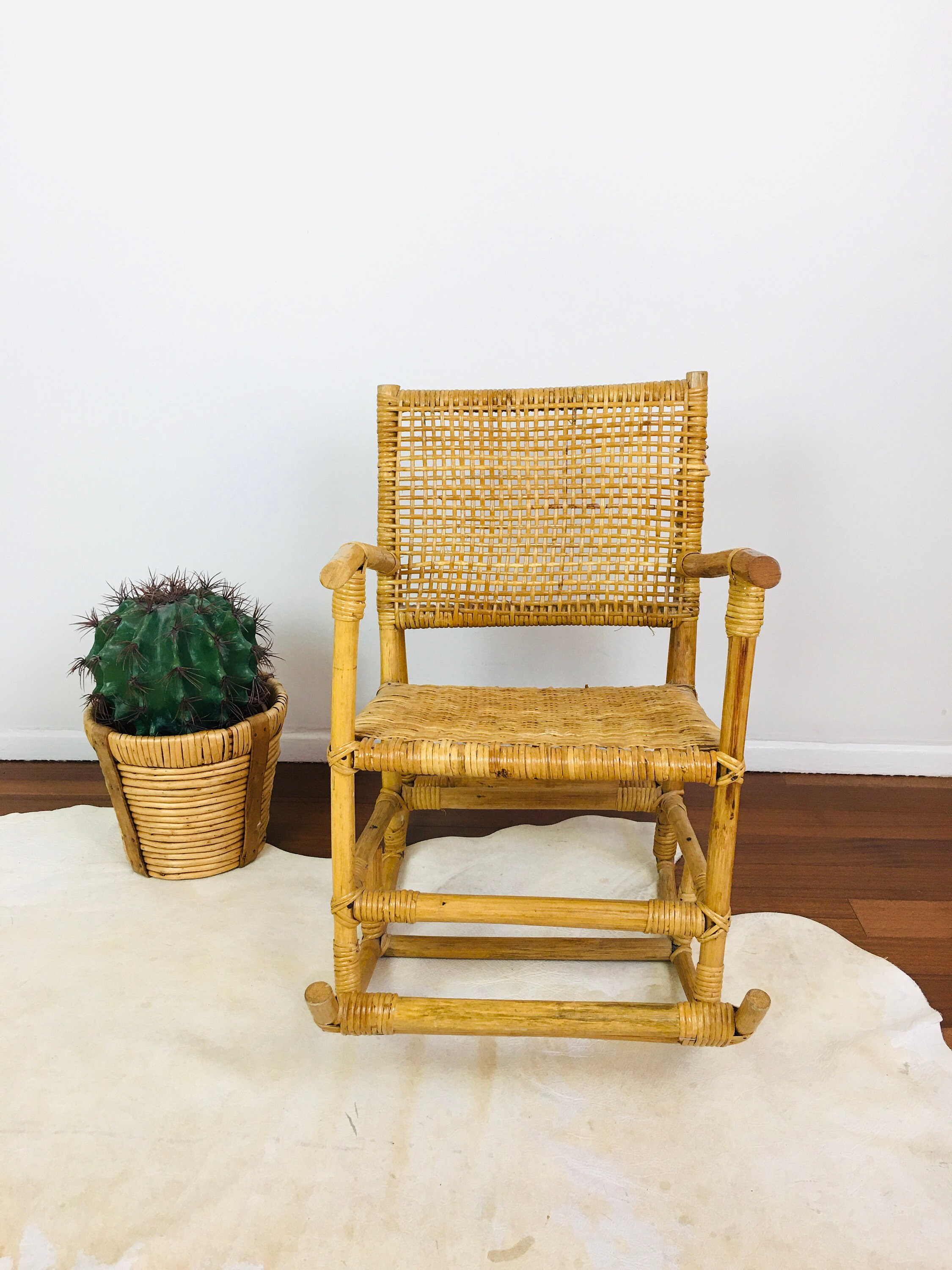 Vintage 1970s CHILDS RATTAN & CANE Rocking Chair - Etsy