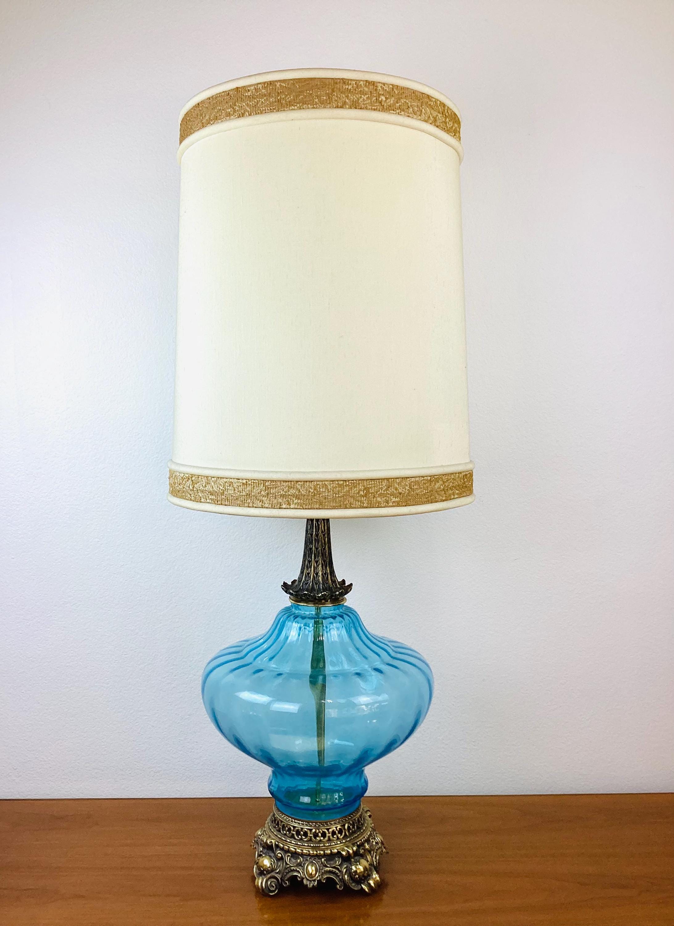 Vintage 60sヘラクレス　スイングトップ ライトブルー USA製 Vintage 1960s MID CENTURY BLUE Glass & Brass Table Lamp