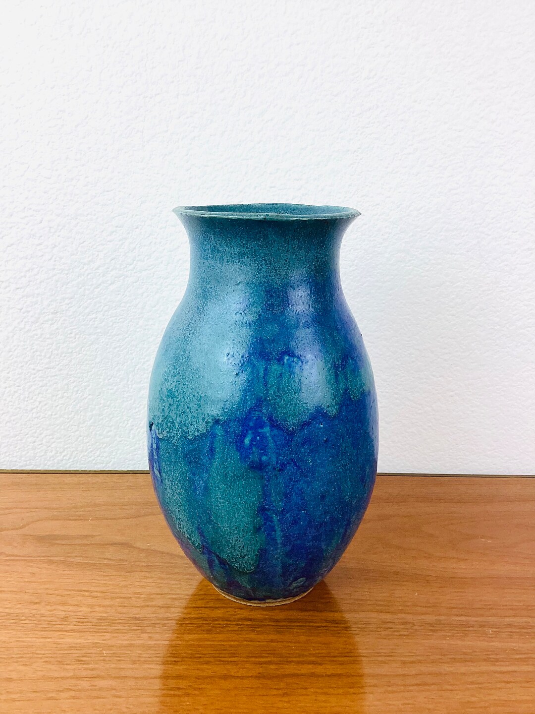 Vintage 1960s BLUE & GREEN DRIP Glaze Stoneware Vase / Vessel - Etsy