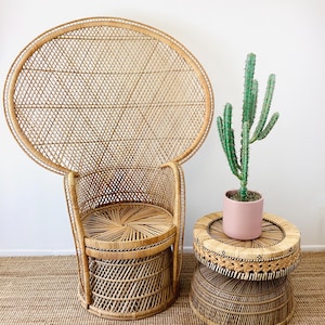 Vintage 1970s PEACOCK WOVEN RATTAN Chair / Emmanuelle Chair / Hippie Boho / Vintage Wedding