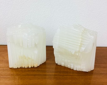 Vintage 1970s MODERN Cut White ONYX STONE Bookends