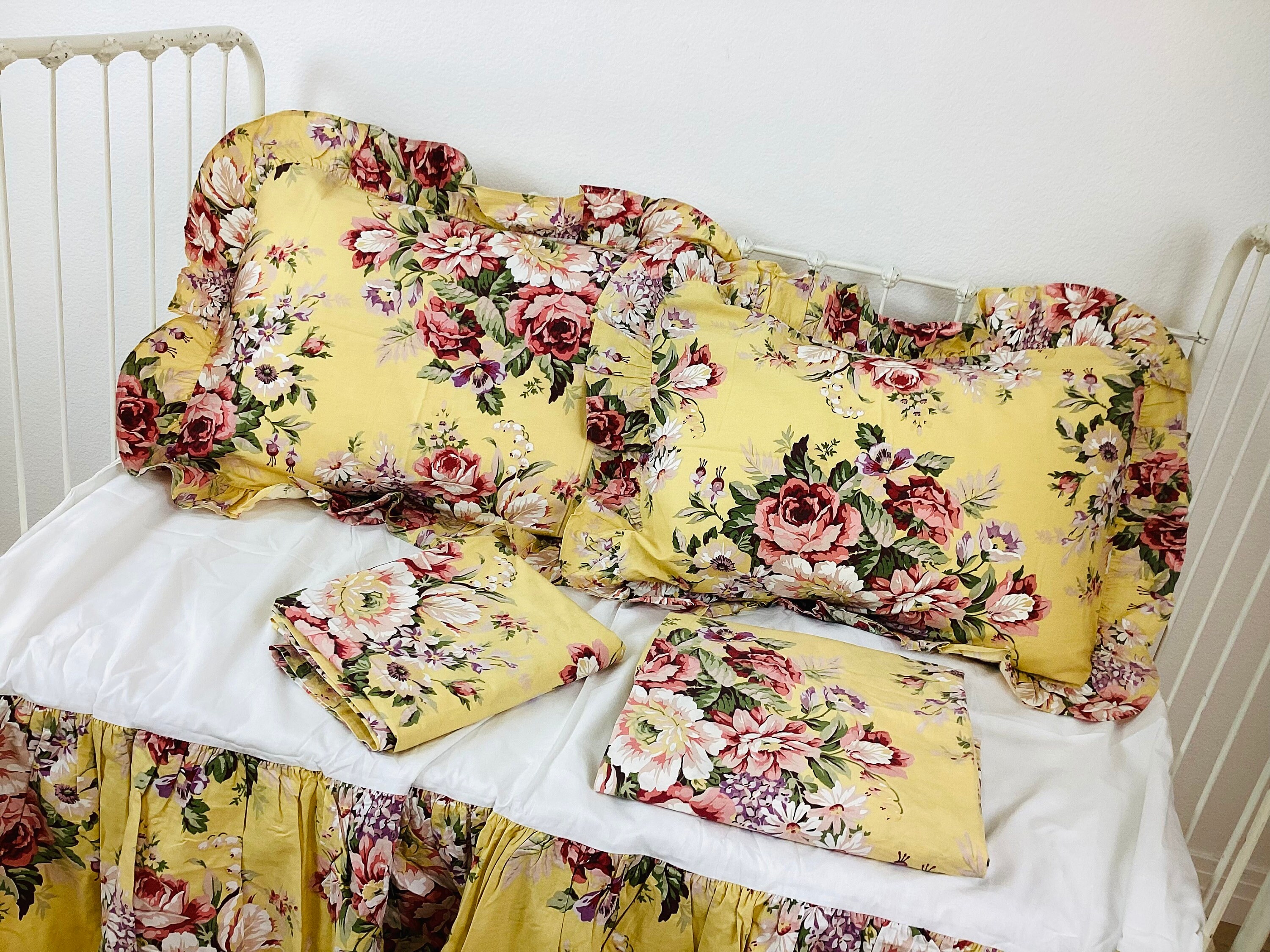 Vintage RALPH LAUREN Yellow BROOKE Floral Sheets Bedding Set Bed Skirt Pillow Shams Full Size Etsy