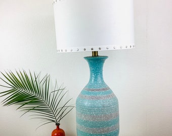 Vintage Mid Century MODERN AQUA Blue VOLCANIC Glaze Table Lamp