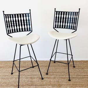 Vintage 1960s ARTHUR UMANOFF Pair Of BARSTOOLS / Mid Century Modern Swivel Bar Stools