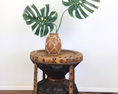 Vintage PEACOCK Style WICKER RATTAN Side Table Bohemian Chic Style