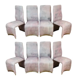 Vintage 1970s Set of 8 KAGAN / MILO BAUGHMAN Style Blush Pink & Silver Dining Chairs by Design Institute of America