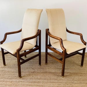 Vintage 1970s HENREDON OAK WOOD Scene One Campaign Style Set of 8 Dining Chairs