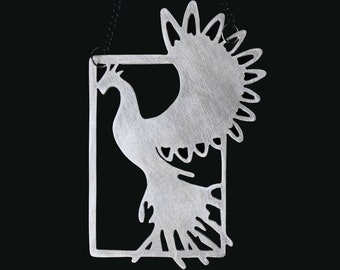 Phoenix inspired necklace Handmade metal necklace Large pendant necklace Art jewelry