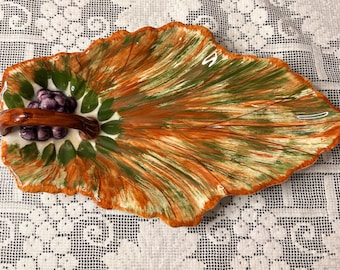 Vintage Rare Blue Ridge Southern Potteries hand painted handled leaf dish