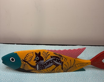 Vintage Mexican Folk Art Wooden Hand Carved Fish