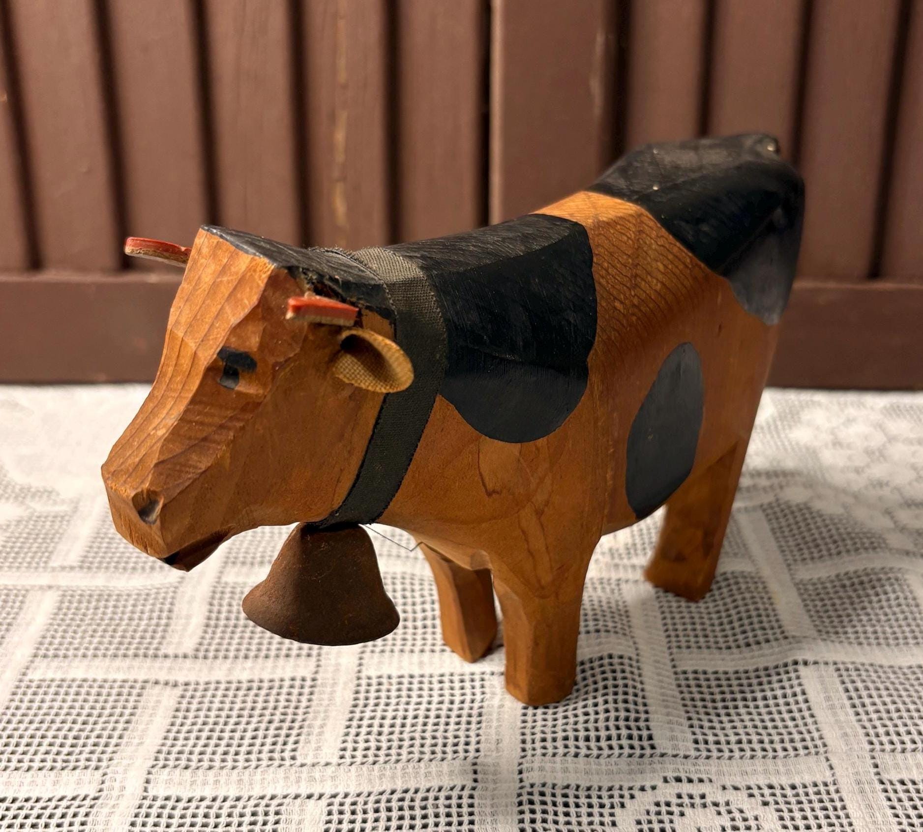 カウベル　OLD　木彫り Carved Wooden Cow Vintage - Etsy