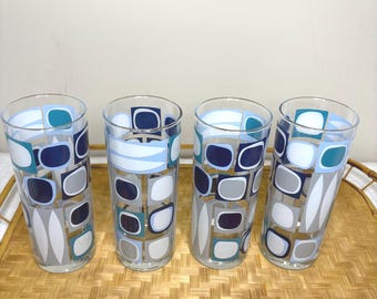 Vintage Ocean Thailand Geometric Patterned Glasses