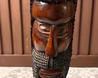 Vintage Hand Carved Wooden Sculpture Bearded Man’s Head