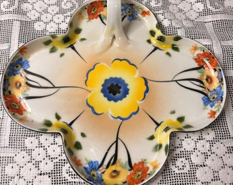 Vintage Pre-War Pro Saxe E.S. Germany Hand Painted Porcelain Poppy Clover Tray