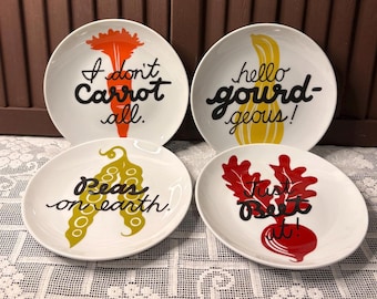 Crate and Barrel Pun Appetizer/Dessert Plates Discontinued Set of 4
