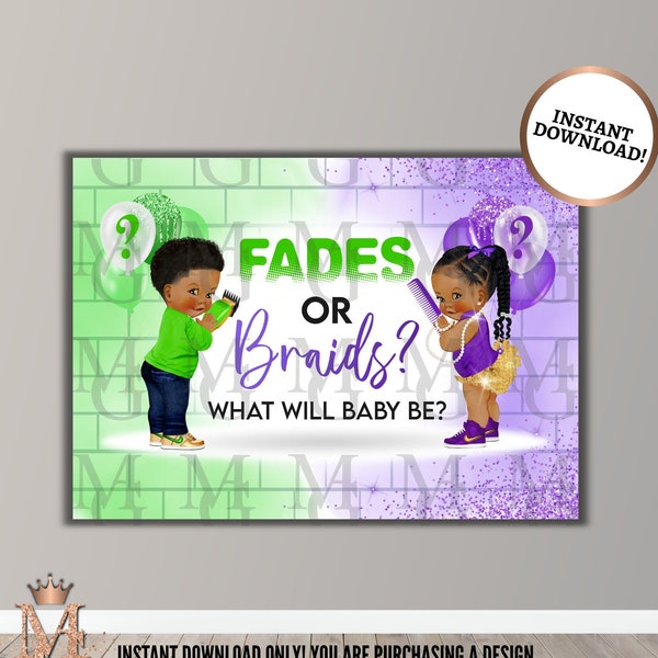 Fades or Braids Gender Reveal Backdrop! Instant download! Barber Gender Reveal! Party Backdrop! Digital Download ONLY! 7X5FT Design!