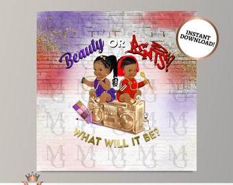 Beauty or Beats Gender Reveal Backdrop: Hip Hop Theme (Digital File)