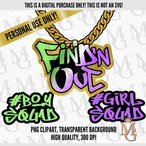¡Revelación de género de Find N Out! ¡Imágenes PNG! ¡Solo para uso personal! ¡Logotipos de equipo! Fondo transparente. ¡3 imágenes PNG!
