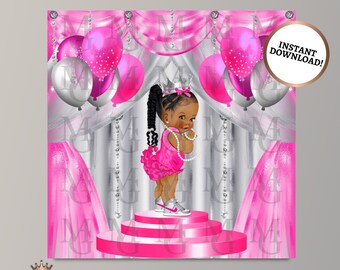 Little Princess Baby Shower Backdrop: Hot Pink and Silver (Digital File)