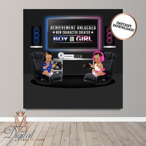 Gamer Girl or Boy Gender Reveal Backdrop! Instant download! Gamer Gender Reveal! Party Backdrop! Digital File! 6 ft!