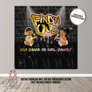 Find &#39;N Out Gender Reveal Backdrop! Instant download! Hip Hop Gender Reveal! Rose Gold and Gold! Party Backdrop! Digital File!