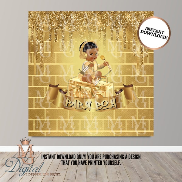 Gold Baby Shower Backdrop! Instant download! Hip Hop Baby Shower! Party Backdrop! Digital File! Design ONLY!