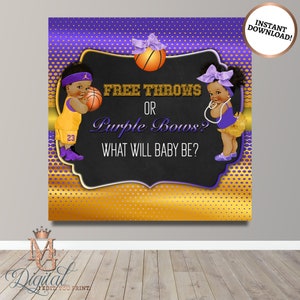 Free Throws or Purple Bows Gender Reveal Backdrop! Instant download! Party Backdrop! Digital File!