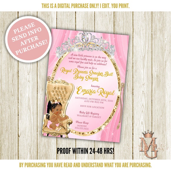 Little Princess Baby Shower Invitation! Sneaker Ball Baby Shower! Girl Baby Shower! Royal Baby Shower!