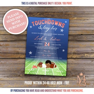 Football Baby Shower Invitation, Boy! Touchdowns Baby Shower! Baby Shower! Orange, Blue and Green!