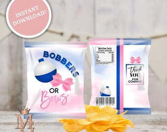 Bobbers or Bows Gender Reveal Chip Bag Template (Digital Download)