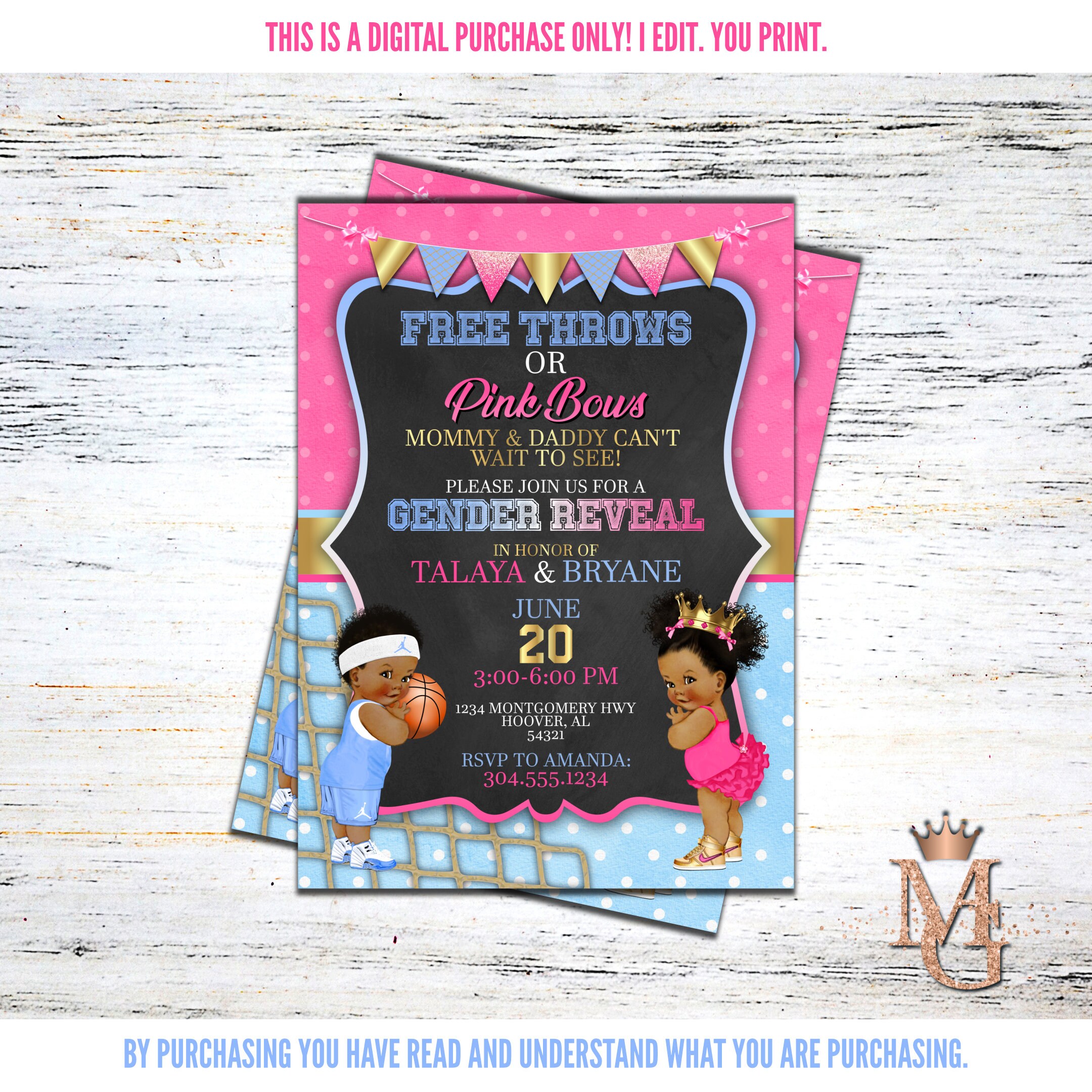Download Free Throws or Pink Bows Gender Reveal Invitation Light ...
