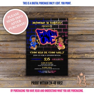 Find 'N Out Gender Reveal Invitation! Hip Hop Gender Reveal! Hot Pink, Royal Blue and Gold!