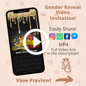 Beauty or Beats Gender Reveal Video Invitation! Hip Hop Gender Reveal! Red, Yellow and Gold! MP4 HD!