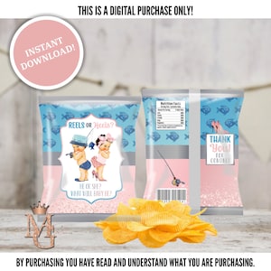 Reels oder Heels Gender Reveal! Gender Reveal Chip Bag! Druckbare Chip Bag Vorlage! Blau und Pink!