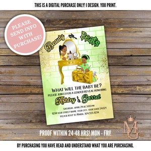 Beauty or Beats Gender Reveal Invitation! Hip Hop Gender Reveal! Vanity! Lime Green, Yellow and Gold!