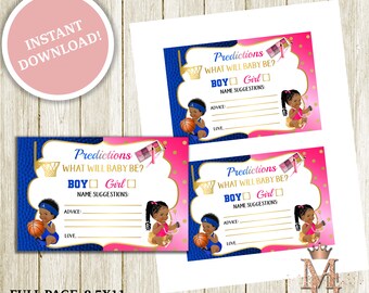 Layup or Makeup Gender Reveal! Prediction Card! Hot Pink, Royal Blue and Gold! Digital!