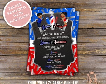 Fades or Braids Gender Reveal Invitation: Barber, Hairstylist (Digital)