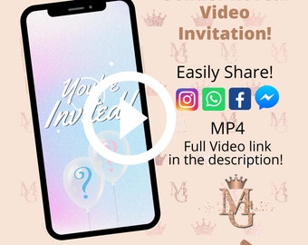 Balloons Gender Reveal Video Invitation: Pink & Blue MP4