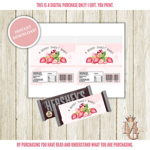 Berry Sweet Baby Shower Candy Bar Wrapper Template (Digital Download)