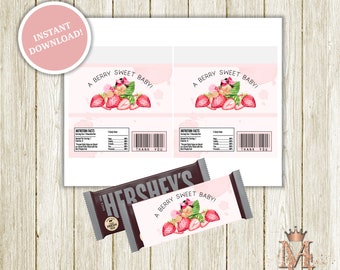 Plantilla de envoltorio de caramelos para baby shower con diseño de bayas (descarga digital)