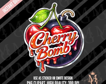 Cherry Clipart, Cherry Bomb PNG, Sticker Design. Emote. Transparent Background (Digital Download)