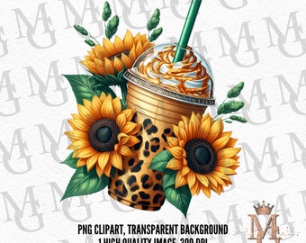 Sunflower Frappe Clipart: Iced Coffee PNG, Transparent Background (Digital Download)
