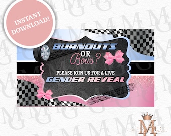 Burnouts or Bows Gender Reveal Facebook Event Cover (Instant Download)