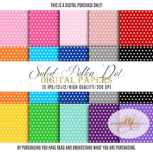 Polka Dot Patterned Digital Papers, Set of 15, 12x12, JPG images, Commercial Use!
