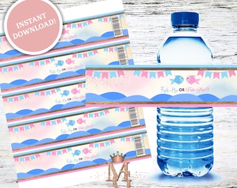Fish Gender Reveal Water Bottle Label (Digital Download)