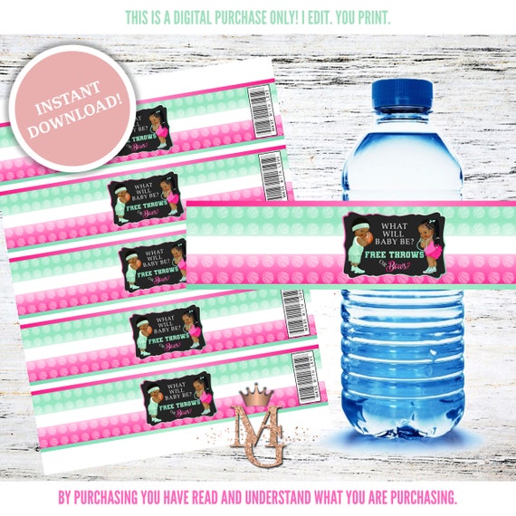 Free Throws or Bows Gender Reveal Water Bottle Labels (Digital Template)